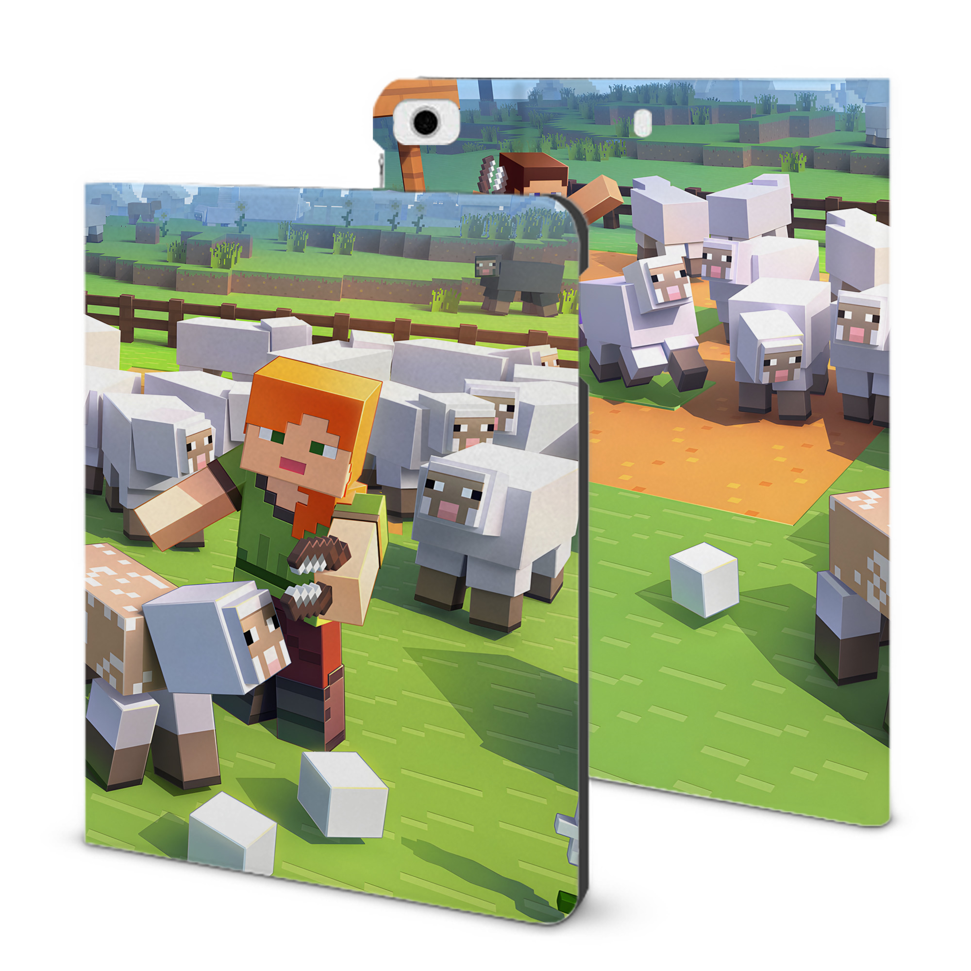 （画像用） マインクラフト ブロックの世界 Minecraft MC Block world IPad ケース ブック型 PUレザー TPU 耐衝撃 軽量 薄型 ペン収納なし 全面保護 IPad 各モデル対応